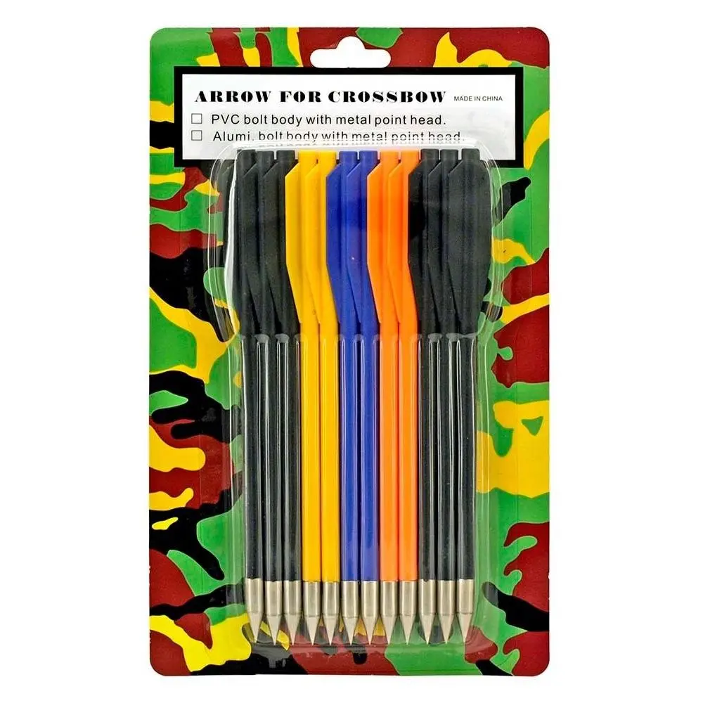 Crossbow Bolts 12 Pack, Mixed Color PVC Arrows with a Metal Point Head, for Archery Sports Practice, Great Gifts for Hunters