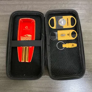 Portable Guba cigar box, with cigar box and waterproof fumigator system (cigar storage bag + red ashtray + cigar clipper three-piece set), can hold 8 cigar (artificial) - travel-friendly cigar rack, ideal men's cigar and storage gift box