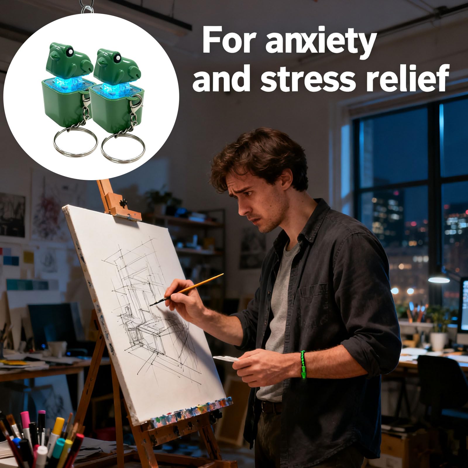 Novelty Rechargeable Frog Lizard Chirping Keychain, Colorful Light-Up Portable Toy, Fun Anxiety & Stress Relief Sensory Fidget Toy