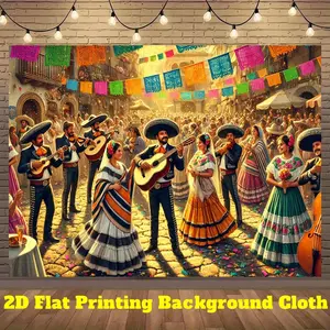 2D Flat, 1pc Mexican Party Backdrop Banner - Vintage Mariachi Band, Traditional Mexican Wedding Decoration, Photo Booth Background for Birthday, Quincea?era, Day of the Dead - Durable Polyester Fabric Indoor/Outdoor Decorations, 2D Flat