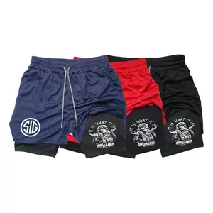 3PC Sig Sauer Liberty Or Death Mens 2 in 1 Layered Shorts Tactical Style Waterproof Gym Workout Shorts Quick Dry Breathable Compression Liner Running Basketball Athletic Shorts S 3XL Summer Gear