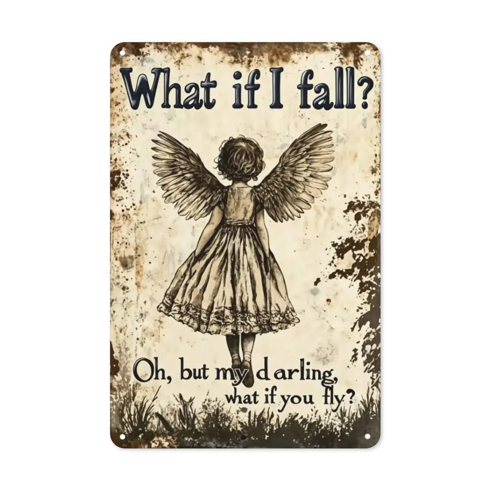 Vintage Metal Angel Wall Decor Sign, Inspirational Quote Decorative Plaque, Rustic Distressed Durable Home Supplies, Pre-Drilled Holes for Easy Hanging, 8x12in Home Office Room Decor, Decor Signs