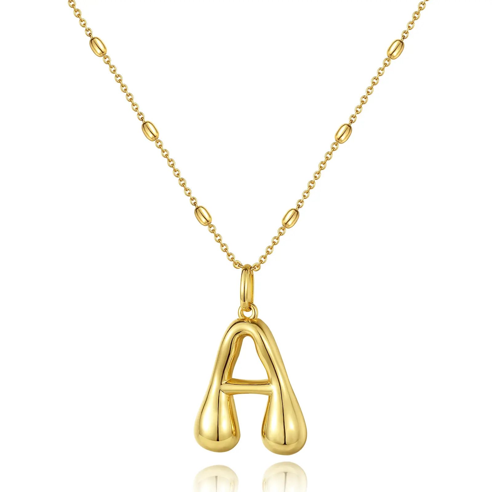 KISSYAN Bubble Letter Necklace,14K Gold Plated Balloon Initial Pendant with Bead Chain Dainty Jewelry Gift for Women,summerwins