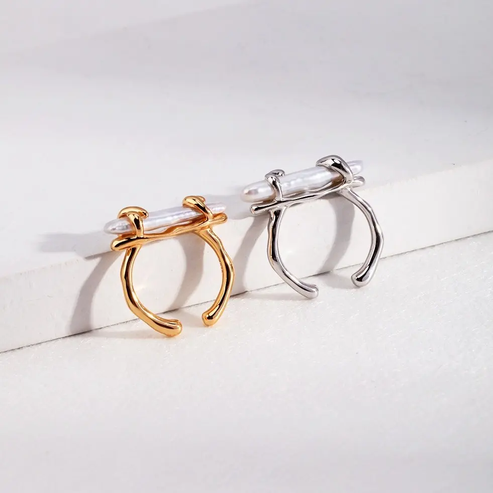 LunaVelle Baroque Pearl Wave Ring | Non-tarnishing 18K Gold-plated Sterling Silver Jewelry | Exclusive and Sophisticated | Eye-catching Design | Birthday Gift | For Girlfriend