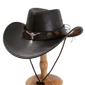 Faux Leather Western CowBoy Hat - Unisex Design for Men & Women - Casual Outdoor Accessory with Leather Material and Western Cowboy Style