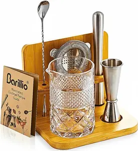 Barillio 24 Oz Crystal Cocktail Mixing Glass with Bamboo Stand & Bar Tools | Seamless Lead-Free Crystal, Weighted Base Stirring Pitcher | Including...