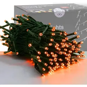 HOME LIGHTING 66FT 200 LED Halloween String Lights, Plug in Green Wire String Light, 8 Lighting Modes Waterproof Fairy Mini Lights for Indoor Outdoor Christmas Wedding Party Decorations (Orange)