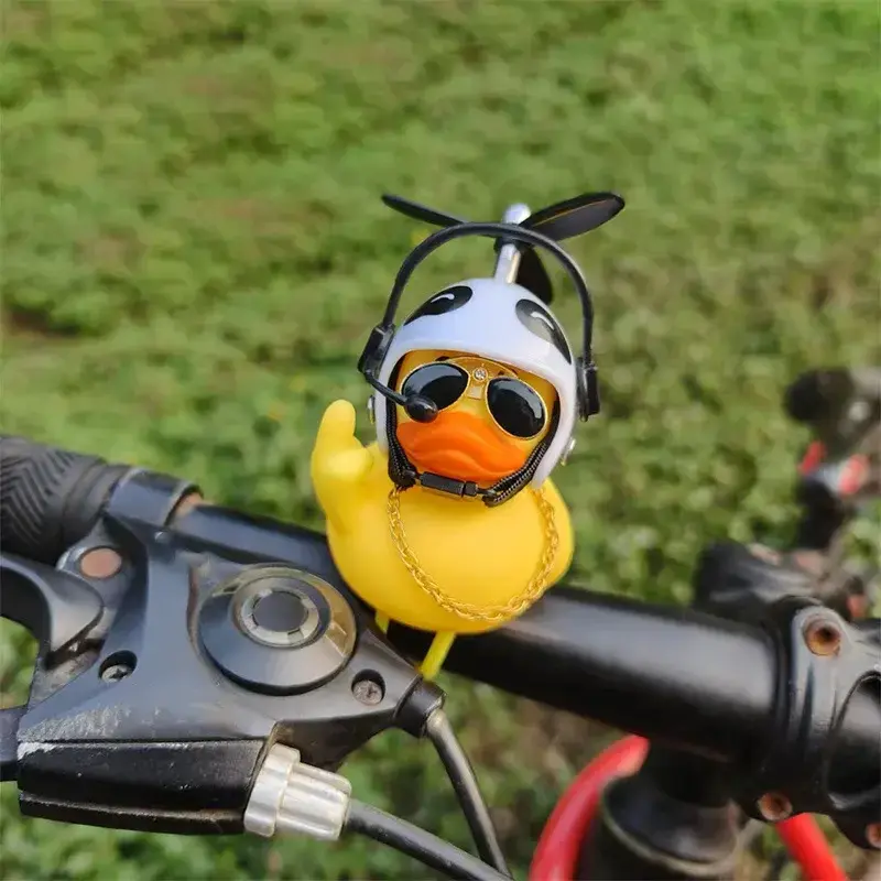 New Cool  Rubber Duck for Motorcycle Bicycle Car Decoration Cycling Bell Yellow Rubber Duck with Helmet Propeller
