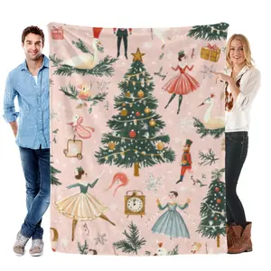 A magical Christmas and Nutcracker-themed pattern on a soft pink background, densely filled with whimsical holiday elements blanket ,gift for family, gift for friends, holiday gift