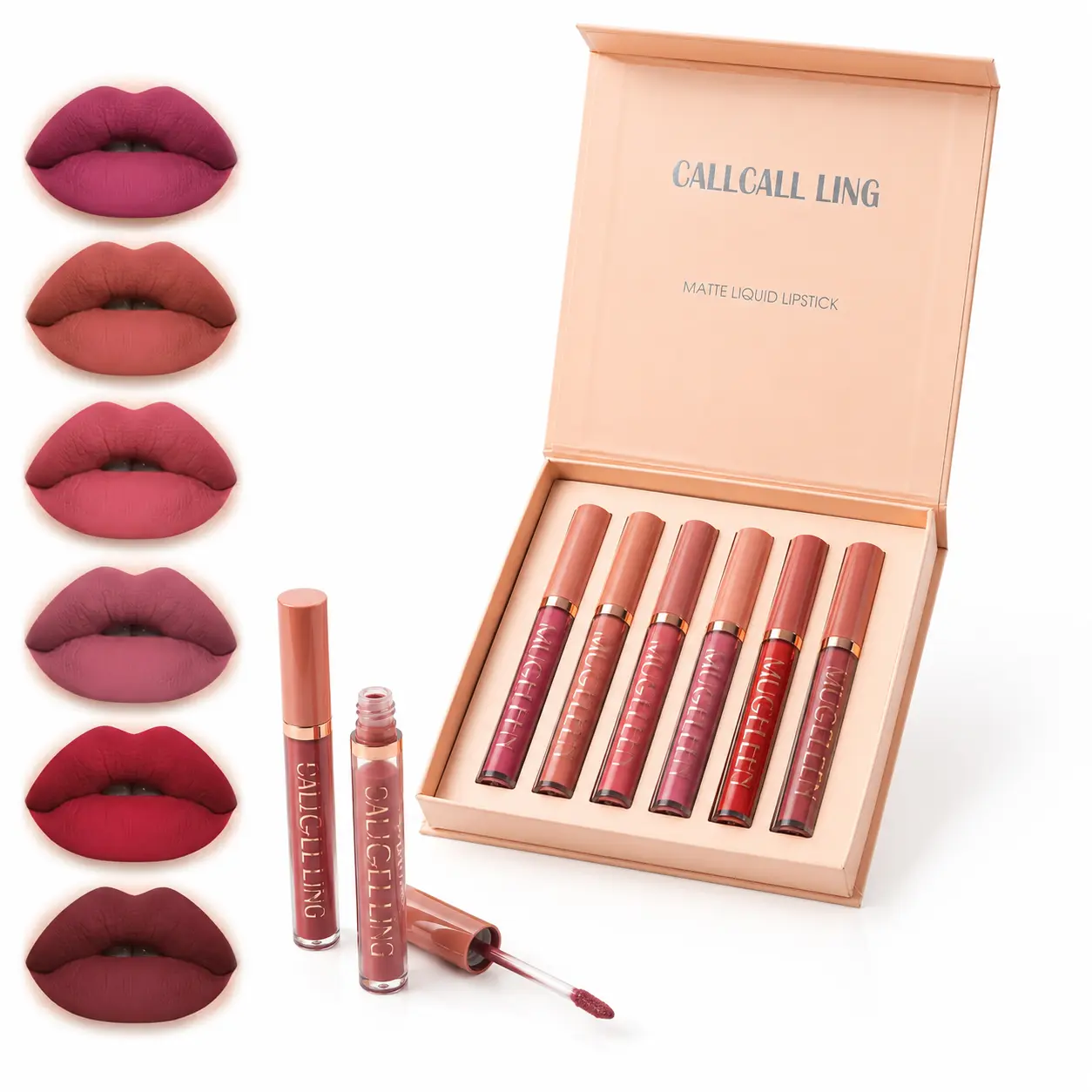 6-Piece Velvet Matte Liquid Lipstick Set, Nude Red Brown Bold Vibrant Shades, Long Lasting High Pigment Smooth Glide Lip Gloss Kit, Smudge Proof Intense Color Daily Party Date Night Lip Makeup Gift Set for Women