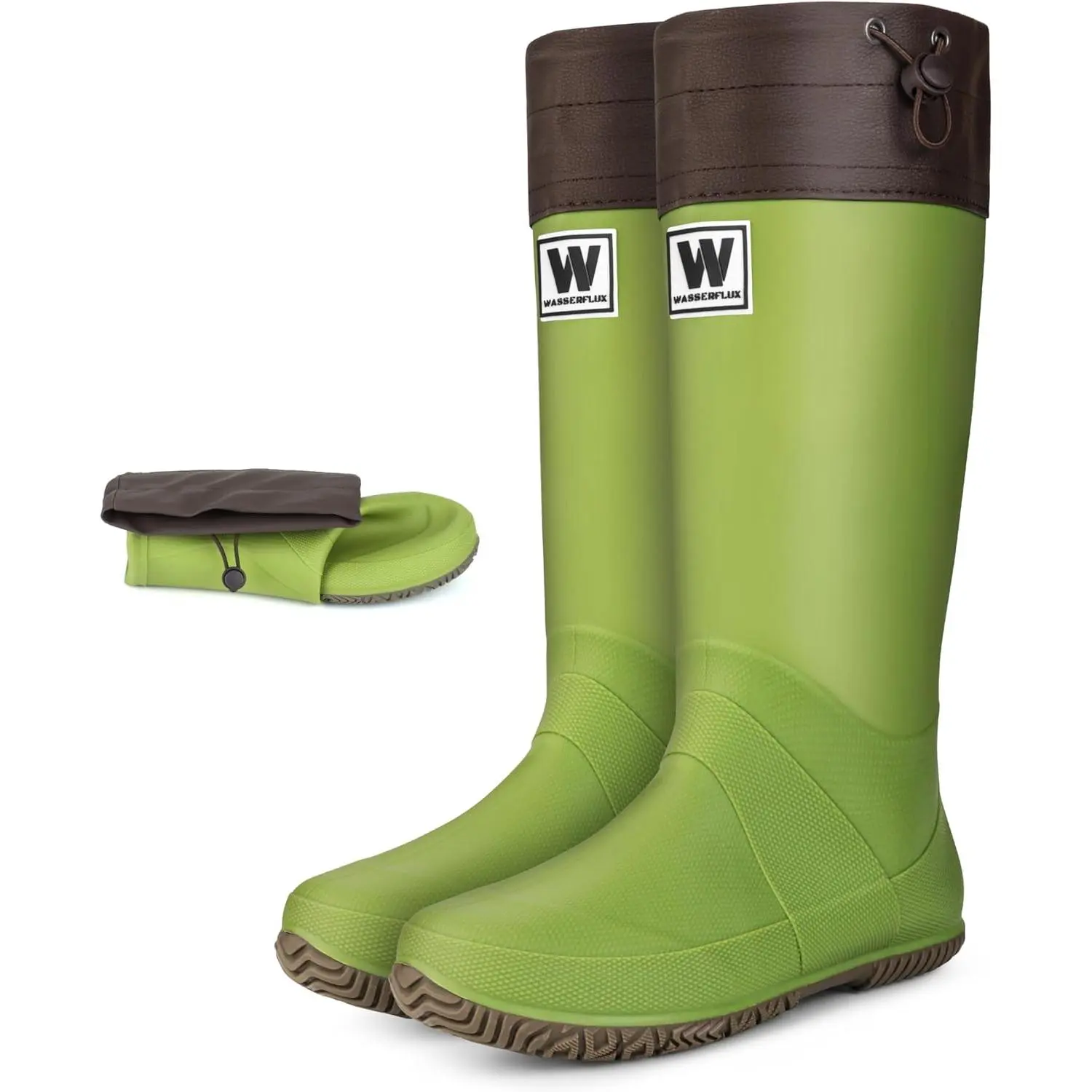 Women’s Waterproof Mid-Calf Rain Boots, Lightweight Foldable Rubber Boots with Quiet-Step Anti-Slip Sole, Adjustable Drawstring Cuff, Japanese-Inspired Style for Gardening, Birdwatching & Outdoor Work