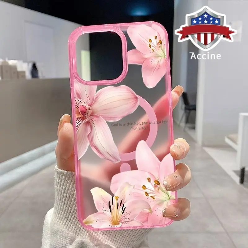 Soft Durable Magnetic Silicone iPhone Case - Anti-Drop Cover, Shockproof Lip, Transparent Radiant Blossoms Pattern, Wireless Charging Support for iPhone 14 Pro,16/15/13/12/11/XR/XS Plus Handheld Devices, Casing Cellphone Accessory