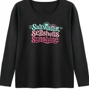 Beach Graphic Tee Women Saltwater Seashells Sunshine Retro Coastal Vacation Aesthetic Pink Teal Ocean Print Relaxed Fit Comfy Top Beach Lover Summer Gift