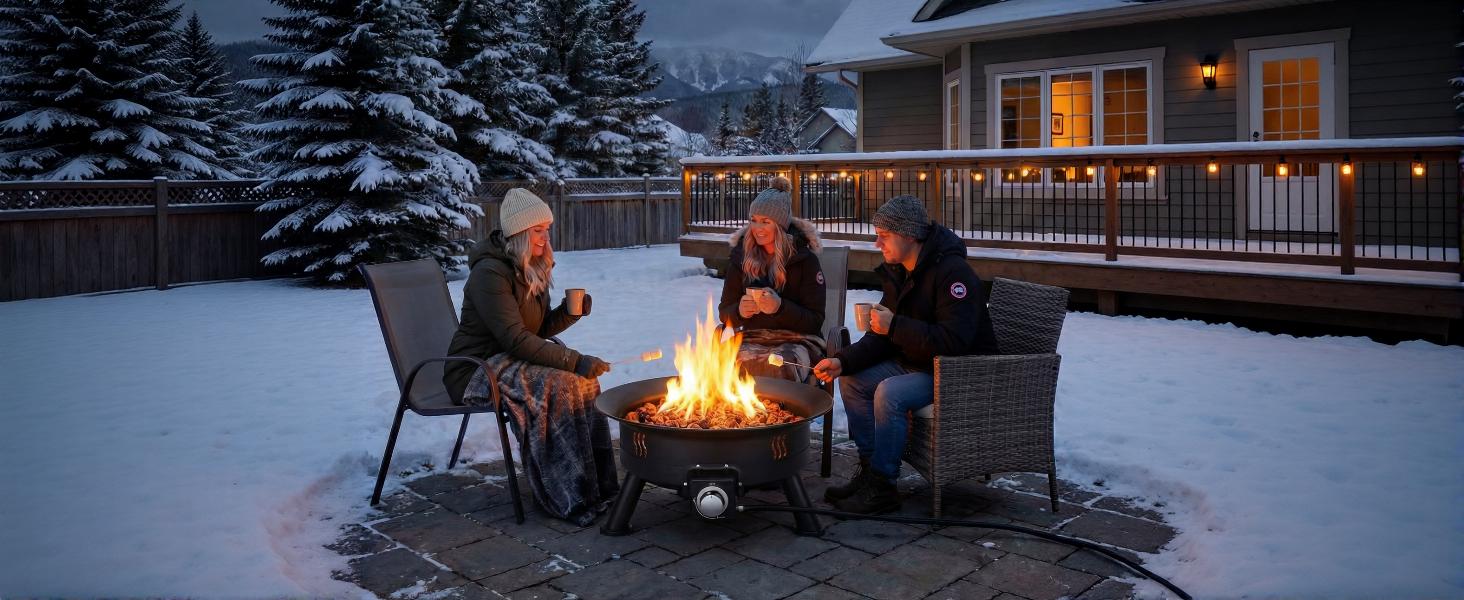 Arlopu 24''Propane Fire Pit,58,000 BTU Portable Smokeless Firebowl with Self Igniter,Cover,Lava Rocks,Gas Cylinder Holder for Camping，Outdoor Living,Patio,Backyard,Tailgating