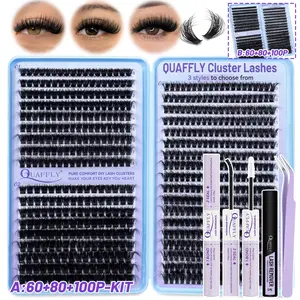60+80+100P KIT, 666PCS D-Curl Voluminous Eyelash Extension KIT Cluster Eyelash Extension KIT, 10-18 mm Individual DIY Volume Eyelashes Cluster Eyelash Extension KIT, includes Lash Bond and Seal Remover,Tweezers / B: 60+80+100P