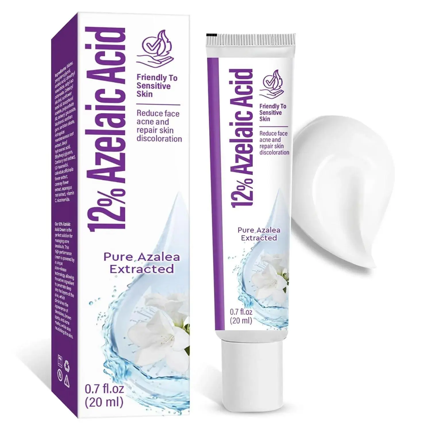 12% Azelaic Acid Serum Cream - Sensitive Acne-Prone Skin Moisturizer, Fast-Absorb Gentle Lightweight Non-Greasy Fragrance-Free, Redness Relief, Post-Acne Blemish Repair, Tone Evener, Radiance Booster, 20ml/0.7 fl.oz Calming Treatment