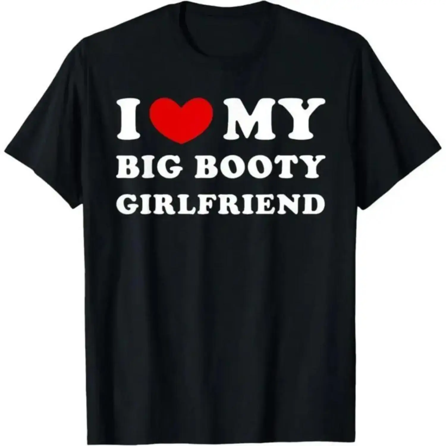 Women's Cotton Short-Sleeve Crewneck Casual T-Shirt - "I Love My Big Booty Girlfriend" Heart Eye Graphic Print Top, Tops, Shortsleeve, Round Neck, Lady, Streetwear, Tshirt, All Seasons, Basic, Love Heart Design Women's T-Shirts, Crew Neck