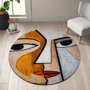 1pc Imitation Cashmere Abstract Art Rug—Round Facial Collage Design, Black Eyes Like Swallowed Dreams, Skin-Friendly & Breathable, Perfect for Living Room, Bedroom, Bathroom, Kitchen, Abstract Rugs