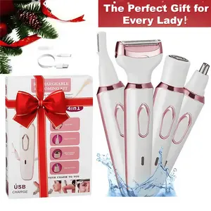 4 In 1 Electric Lady Shaver, Body Hair Removal Epilator, Usb Rechargeable Shaver, Trim nose hair, armpit hair, eyebrows, pubic hair, Pink, electric shaver - Gifts For Women, Mother's Day Gift, Christmas gifts, Thanksgiving gifts, New Year gifts