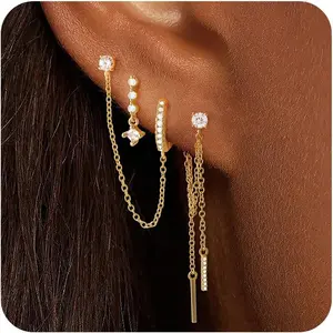 Gold Silver Earrings for Women Trendy 14K Gold Plated Dangle Hypoallergenic Cartilage Earrings Small 925 Sterling Silver Post Dainty Hoop Drop Pearl Earring Stacks Set Huggie Chain Earrings Jewelry