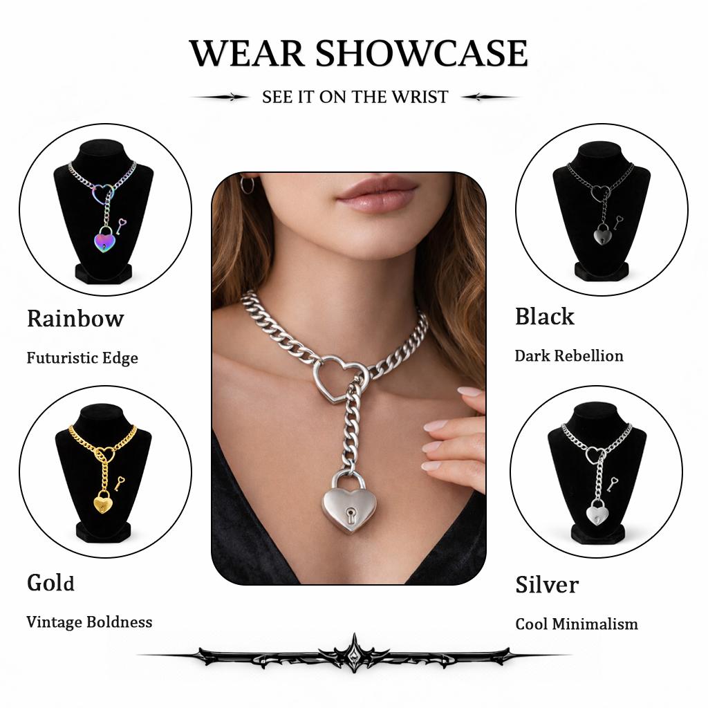 Heart Lock Chain Choker Necklace, Y Drop Padlock Design, Trendy Statement Jewelry, Gift for Her