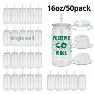 50pack 16oz Single Wall Clear Plastic Cups DIY Acrylic Tumbler For UV DTF Wraps Perfect for Craft Projects & Festive Gifts Reusable Water Bottle Sports Bottle