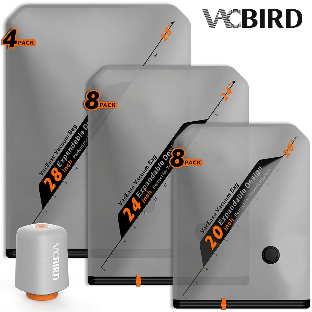 【BackToSchool】VACBIRD New X8 Vacuum Packing Pump Storage Bags,Summer Vibes Rechargeable Wireless Pump Travel Storage Bags Set Portable Space Saver Bags for Travel & Home - Vacuum Compression Packing Seal for Clothes, Blankets, Seasonal Storage