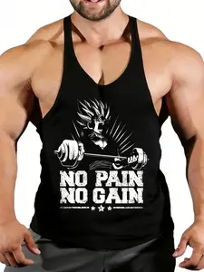 Men's Graphic Tank Top, Loose-Fitting Sleeveless Muscle Shirt, Quick-Dry Fitness Training Vest, Sporty Style, Athletic Training Apparel