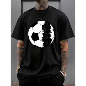 Dad'S Soccer Badge Graphic Tee - Casual Men'S Short Sleeve T-Shirt with Soccer Ball & "DAD" Print, Light Gray, Summer Style, Round Neck, Casual Wear | Soccerthemed Apparel | Comfortable Fit, Soccer Dad Gifts