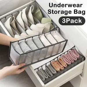 3 Counts Underwear Drawer Organizer, Foldable and Divided Underwear Storage Boxes, Organizers for Bras Socks Ties Panties Scarves