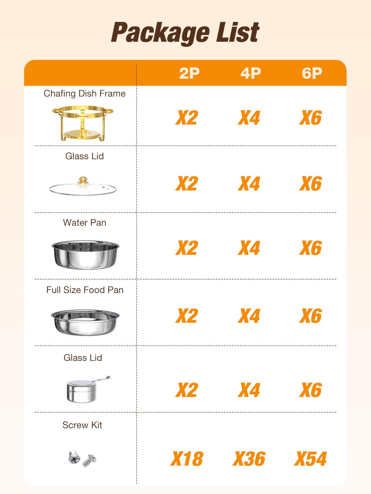 WARMOUNTS 6.5QT Gold Chafing Dishes for Buffet with Glass Lid , Round Chafers and Buffet Warmers Set with Mirror-Polished Stainless Steel, Rolled Rim, Stackable, Lid Holder for Parties, Weddings (2/4/6 Pack) WARMOUNTS 6.5QT Gold Chafing Dishes for Buffet with Glass Lid , Round Chafers and Buffet Warmers Set with Mirror-Polished Stainless Steel, Rolled Rim, Stackable, Lid Holder for Parties, Weddings (2/4/6 Pack)