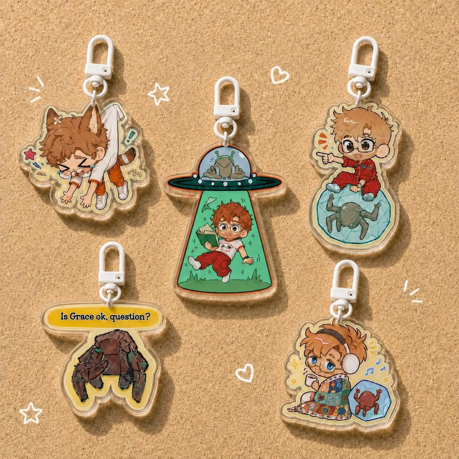 Project Hail Mary Grace & Rocky Keychain, Cute Chibi Acrylic Keychain Fan Art