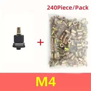 241-piece bagged rivet nut tool set, including 1 piece of M4 rivet nut head + 240pcs M4 rivet nuts. This manual simple rivet nut tool is a hand-operated tightening nut head, easy-to-use rivet gun, suitable for thin iron sheet processing.