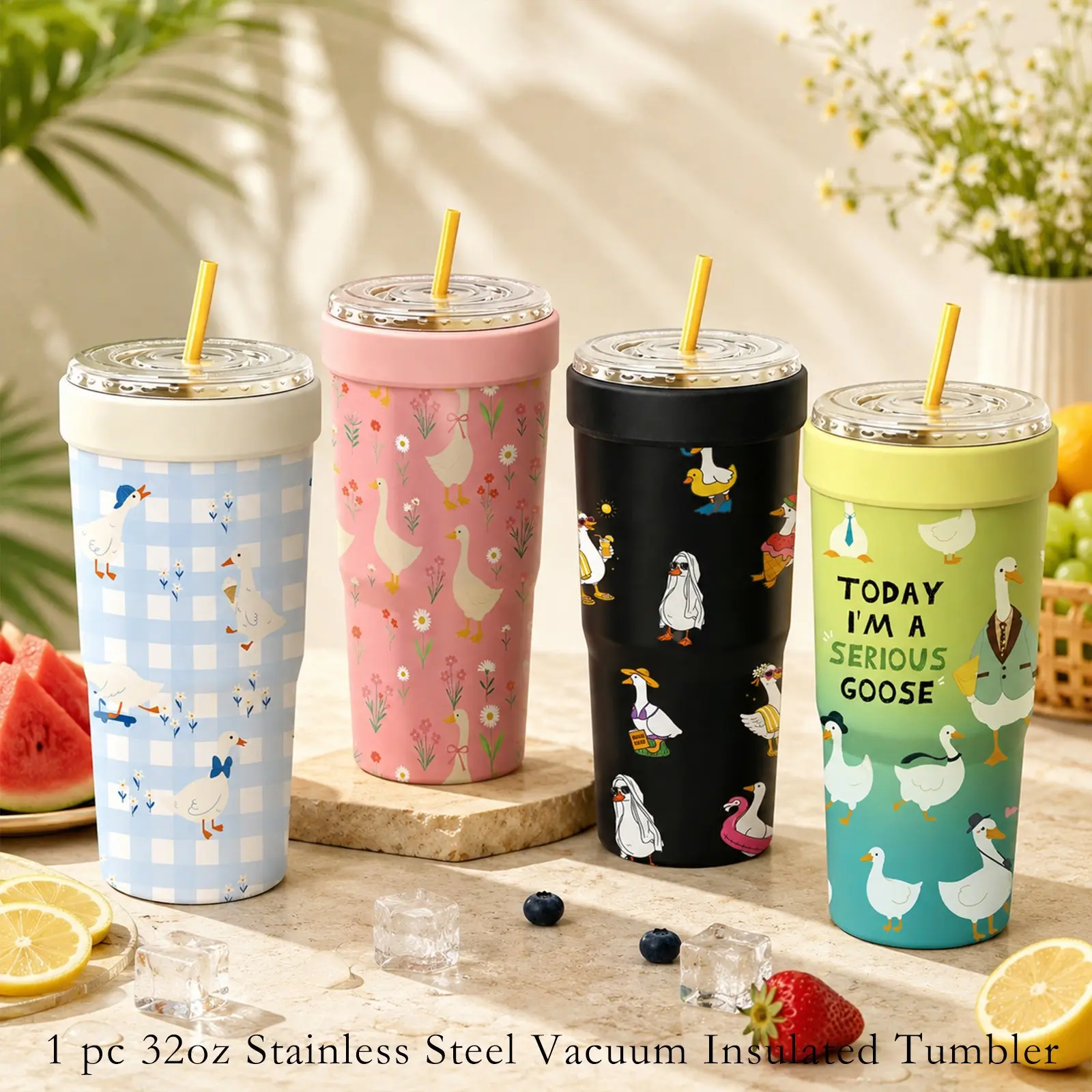 1 Pc 32oz Cute Cartoon Goose Print 2-in-1 Insulated Can Cooler, Includes Tumbler Lid, Converts into a 32oz Travel Tumbler, Double Wall Vacuum Stainless Steel, Fits Most 16-24oz To-Go Coffee & Bubble Tea Cups, Perfect for Halloween, Christmas & Daily Use