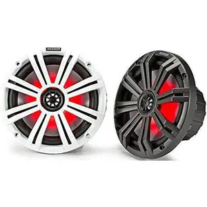 KICKER KM8 8-Inch (200mm) Marine Coaxial Speakers with 1-Inch (25mm) Tweeters, LED, 4-Ohm,Charcoal and White Grilles Audio Mount