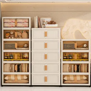 Thickened Storage Cabinet, No Assembly Required, Large Capacity Stackable Organizer for Living Room, Kids Snacks & Toys, Multi-Layer Plastic Storage Box with Transparent/Real Color Door