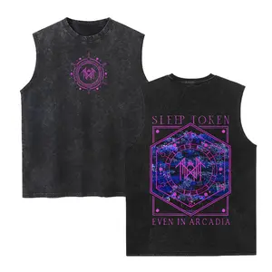 Sleep Token Unisex Cotton Vintage Washed Vest Sleep Symbol Retro Print Casual Regular Fit for Daily Wear Retro Band Style for Couples Perfect Boyfriend Gift