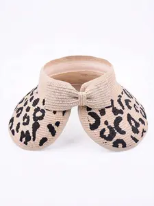 Elegant Leopard Print Bow Straw Hat for Women, Outdoor Sun Protection Wide Brim Hat, Casual Loose-Fitting Summer Beach Hat