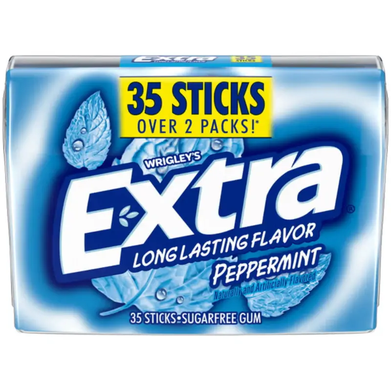 Wrigley's Extra Peppermint Sugar-Free Chewing Gum - 2x 35ct Small Size, Artificial, Low Sodium, Fresh Breath Pocket Pack Snack Candy, Better For You Candy, After Meals