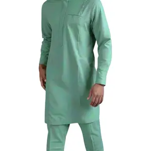 African Men's Classic Clothing Sets Long Sleeve Two Piece Outfits For Men in Mint Green