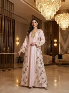 Women's Muslim Long Robe V-Neck Sequined Patchwork Casual Dress Abaya Caftan New Arrival Eid High-End Holiday Wrap Dress