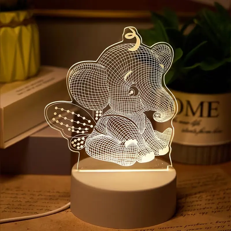 1pc 3D Angel Bear LED Night Light, Indoor Light, Switch Control Warm Light, Creative Bedside Atmosphere Lamp, Perfect Christmas Gift