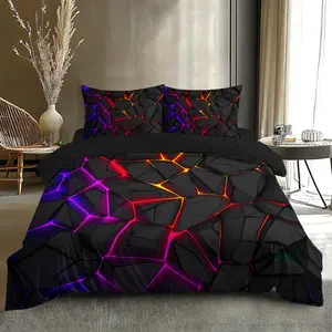 JIT 2/3 Pcs Duvet Set, Modern Bedding Set, 3D Super Soft Brushed Digital Print, Colorful Light Through Black Rock Motif, For Bedrooms, Valentine’s/Birthday Gifts, Hotels, School Dorms (1 Duvet Cover + 1/2 Pillowcases), Filling Not Included