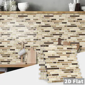 1/12 Pieces Glossy Retro Yellowish Brown Marble Backsplash Peel & Stick Wallpaper - Waterproof, Oil-Resistant Used For DIY Renovation Of Fireplaces And Background Walls