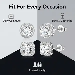 Luxury Halo Stud Earrings, Sparkling Clarity, Round & Cushion Cut, Ideal Diamond Alternative, Bridal & Anniversary Gift
