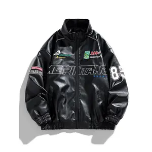Men's Fall letter print pocket drop shoulder stand collar jacket, Street going out outfit zipper PU leather leather jacket coat, drippy outfits, men designer clothes, men's clothing outfits, holiday outfits, boys clothing vintage, going out Tops 2000s