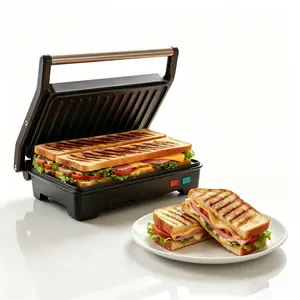 3-in-1 Electric Grill, Panini Press Grill, Sandwich Maker, 180 Degrees Openable with Dual Heating Plates, Non-Stick Plates, With Grease Tray, Fast Preheat, Floating Hinge, Easy Cleanup
