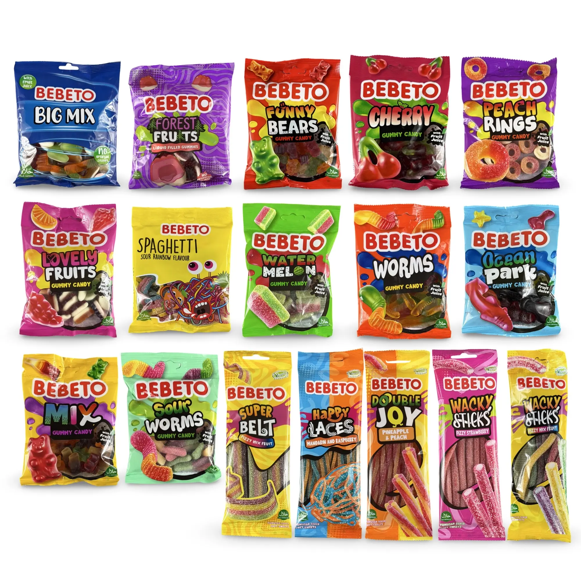 Bebeto Gummy Candy Full Case Packs (10 or 12 Bags), Halal Assorted Gummies Choose Flavor or Variety Bebeto Gummy Candy Full Case Packs (10 or 12 Bags), Halal Assorted Gummies Choose Flavor or Variety