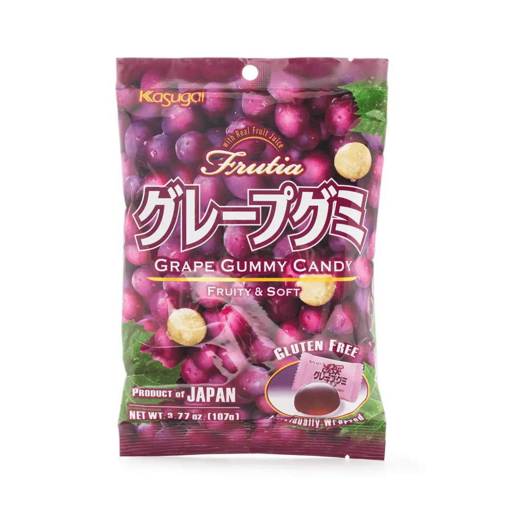 Kasugai Frutia Natural Grape Fruit Chews Candy - Sweet, Chewy, Soft Gummies, 107g Snack