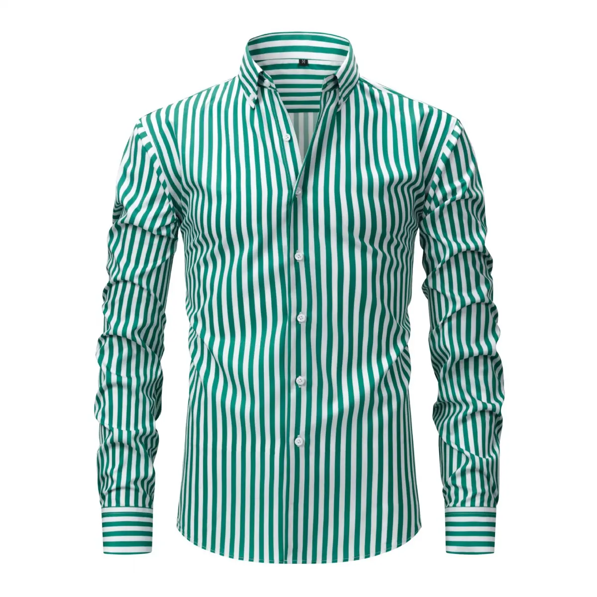 Men's Fitted Striped Dress Shirt, Long Sleeve Button-Down in Super Stretchy Fabric for Casual Office Work